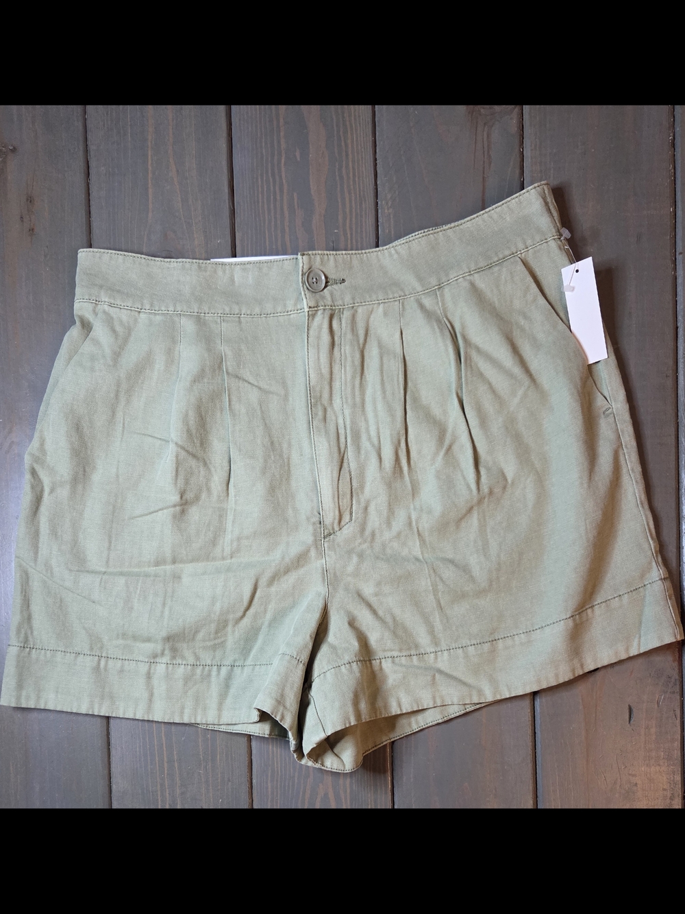 Joie Pleated Shorts Green Linen Blend Size L NWT Faded Cactus